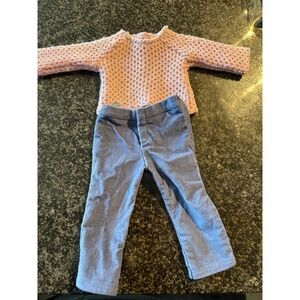 AMERICAN GIRL Doll Clothes Pink Knit Sweater Blue Corduroy Pants Outfit Set